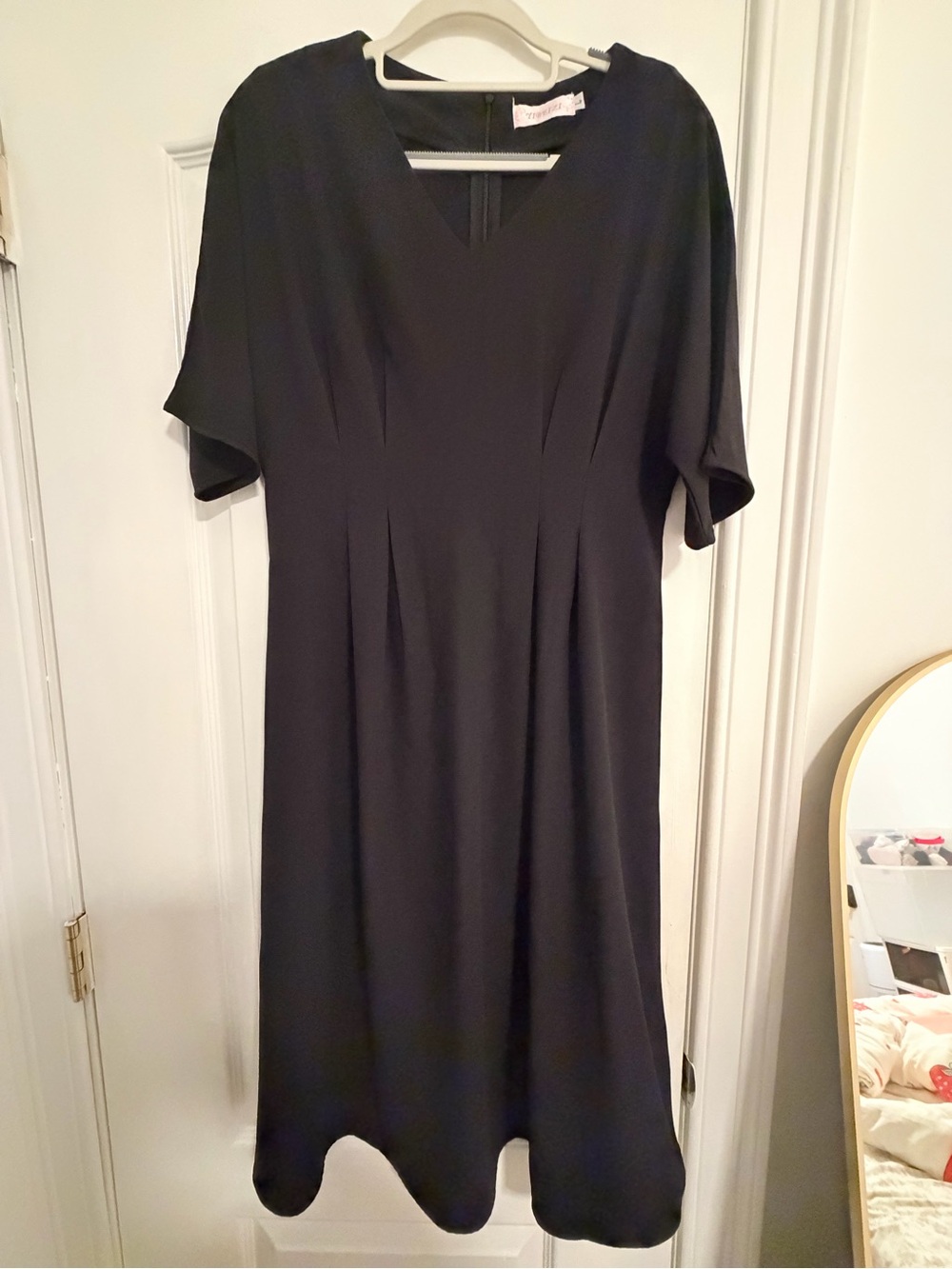 Classic Black Short-Sleeve V-Neck Dress